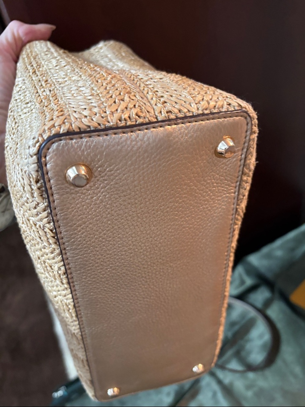 Michael Kors Rosalie Straw Tote with Gold Metallic Trim and Chain Handles - Picture 7 of 14